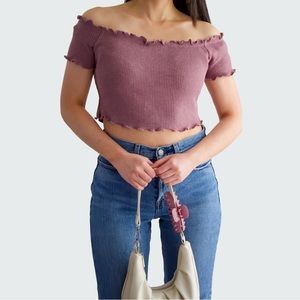 Ribbed Lettuce Crop Top - Dusty Purple